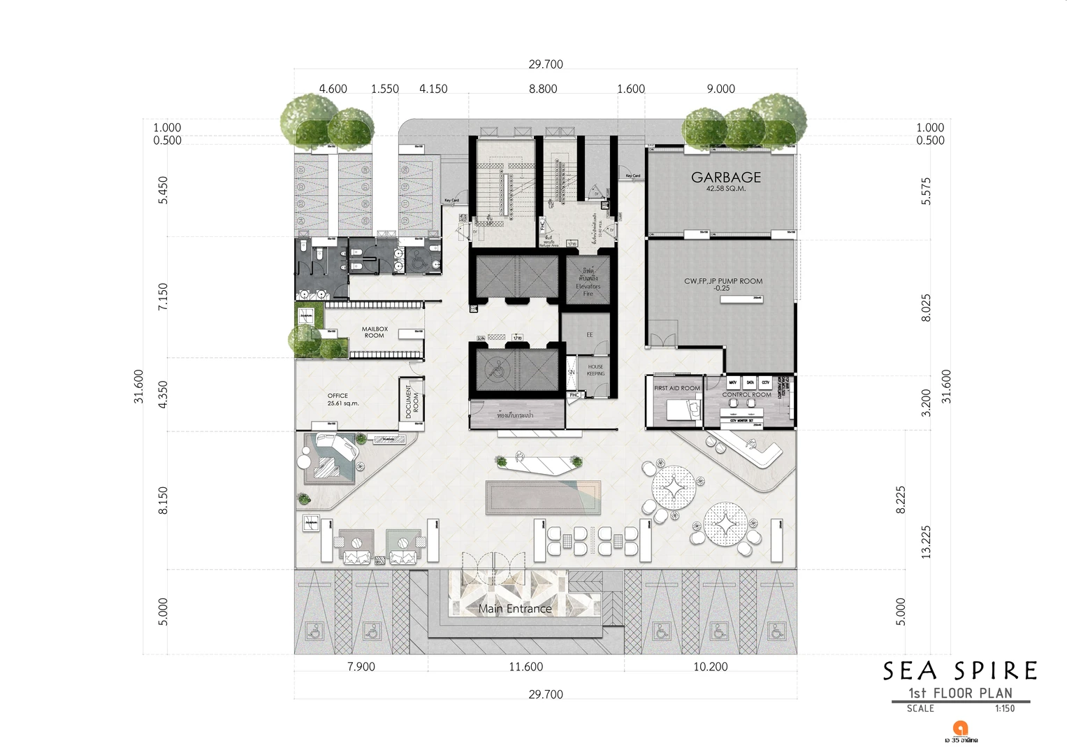 SEASPIRE JOMTIEN Floor Plan 1st Floor Building Only Large